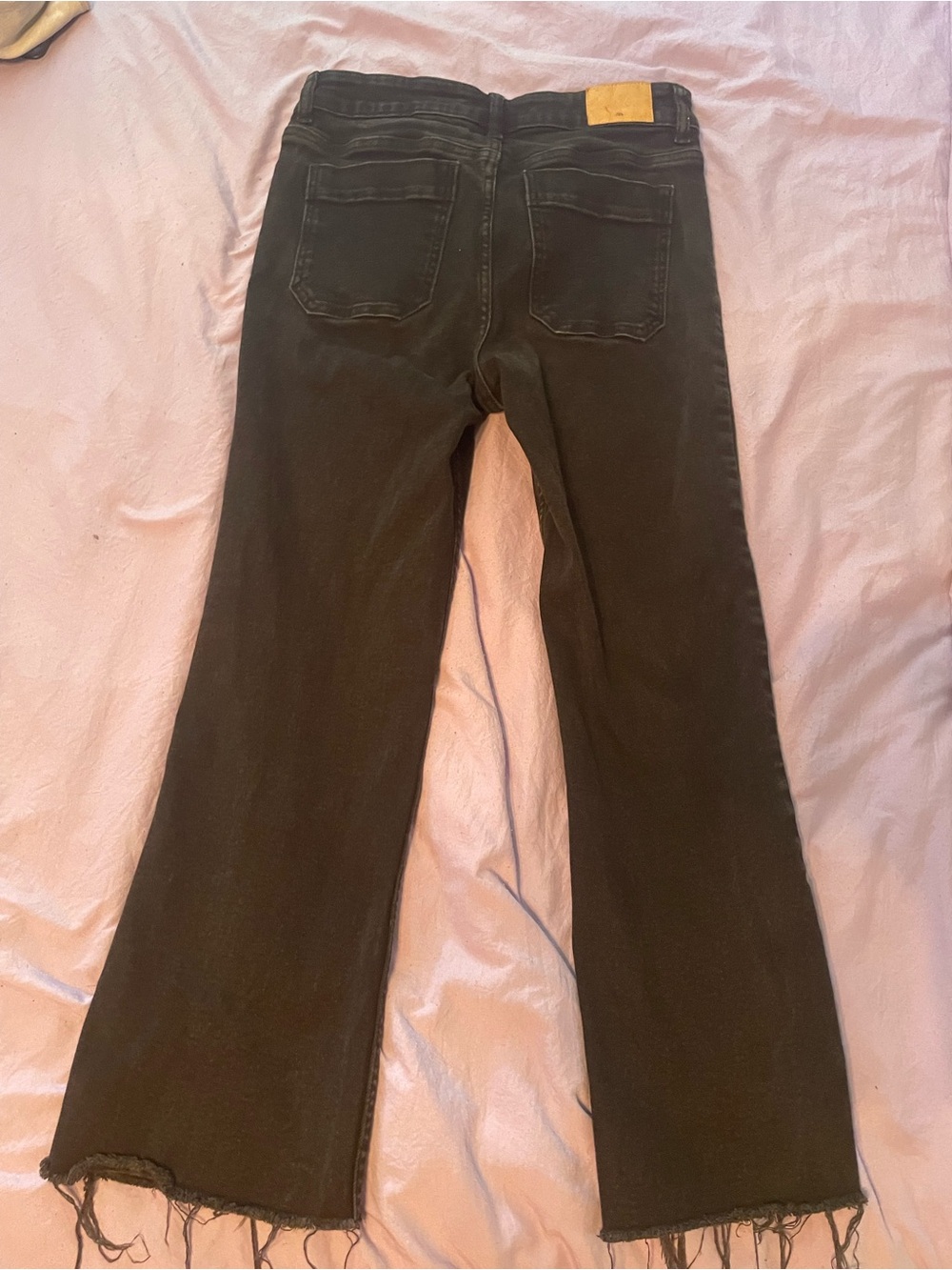 Zara Black Flared Jeans with Raw Frayed Hem